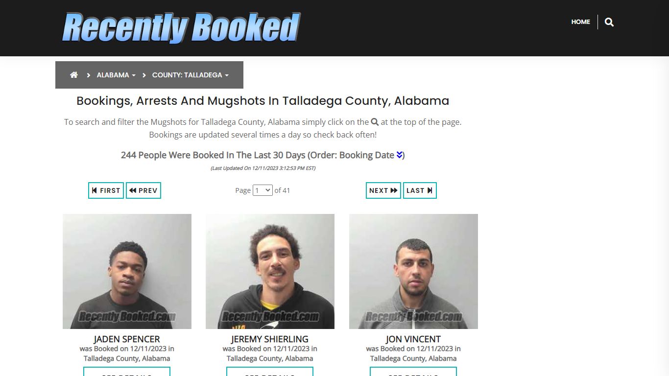 Bookings, Arrests and Mugshots in Talladega County, Alabama